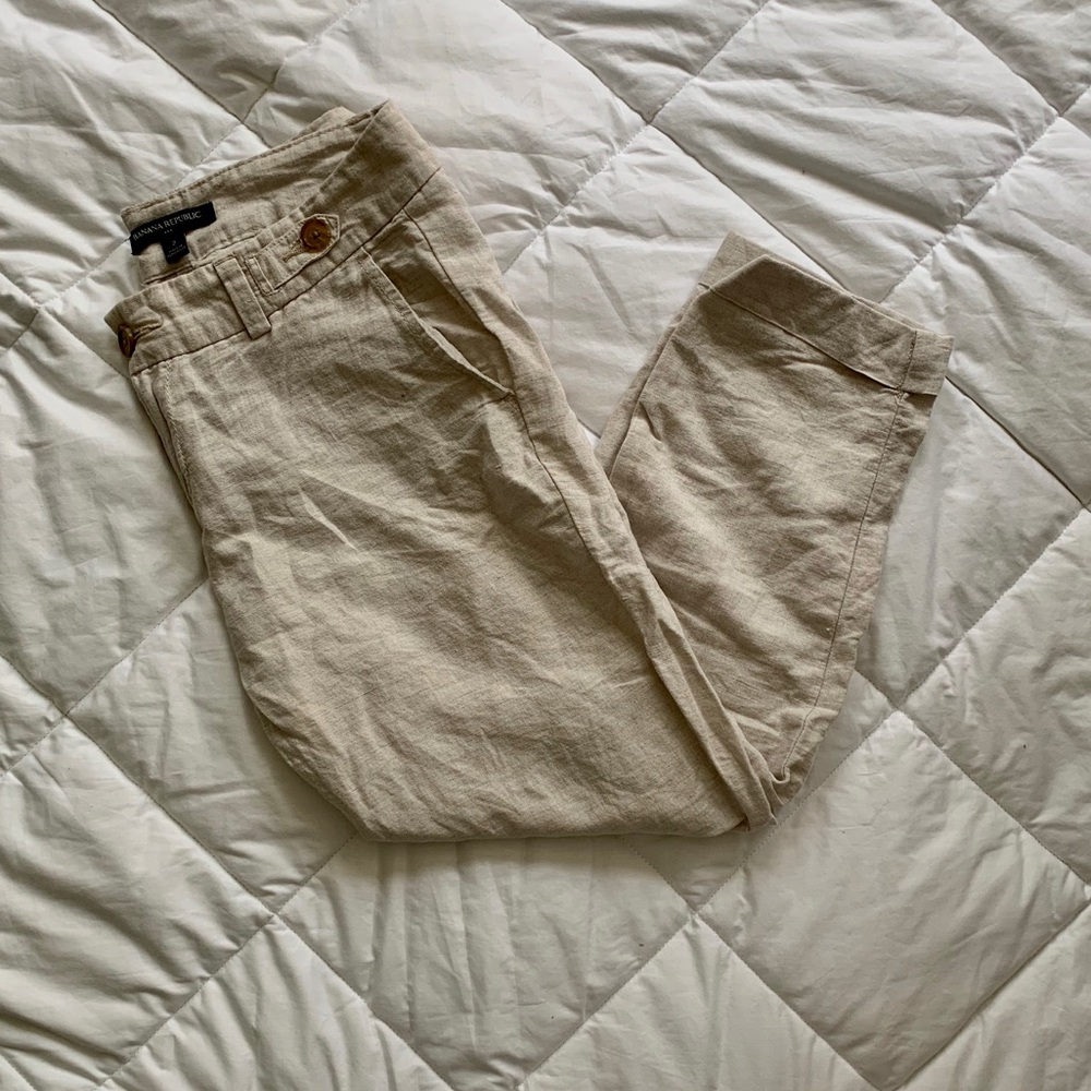 Banana Republic Tan Linen Cropped Pants